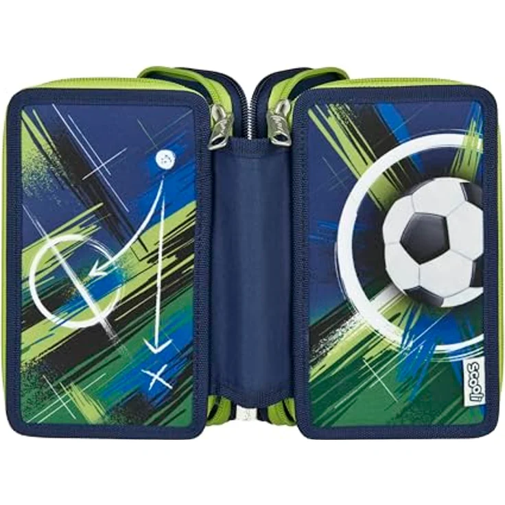 Scooli Tripledecker Soccer Champ, Gefülltes Schüleretui mit 21 Buntstiften, Ergonomisches Design, Robuste Ausführung, Ideal für Schule und Freizeit, ab 6 Jahren – Bild 2