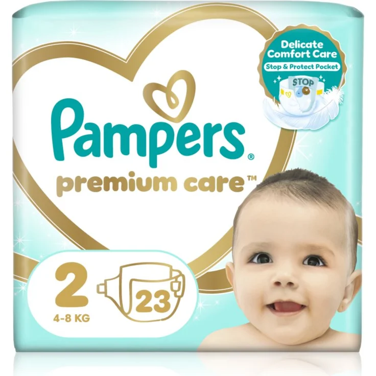 Pampers Premium Care Size 2, Einwegwindeln für 4-8 kg, 23 St., elastische Schließbänder, geschmeidige Oberflächenschicht – Bild 1