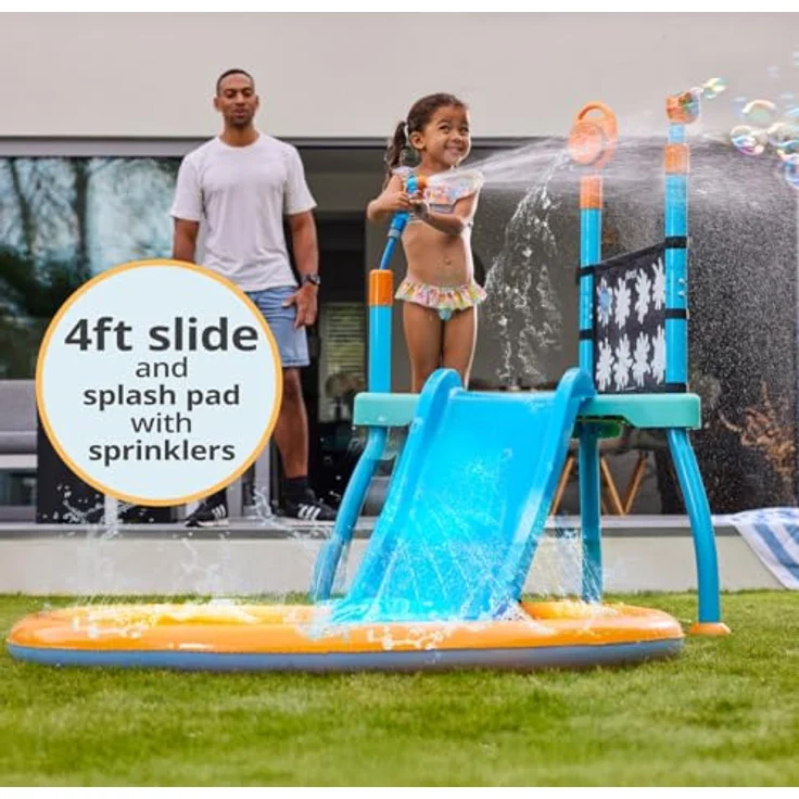 Plum Waterpark Splash Station, Wasserrutschen-Set mit Wasserblaster, 8-Musterregner und rutschfester Spielplattform – Bild 2