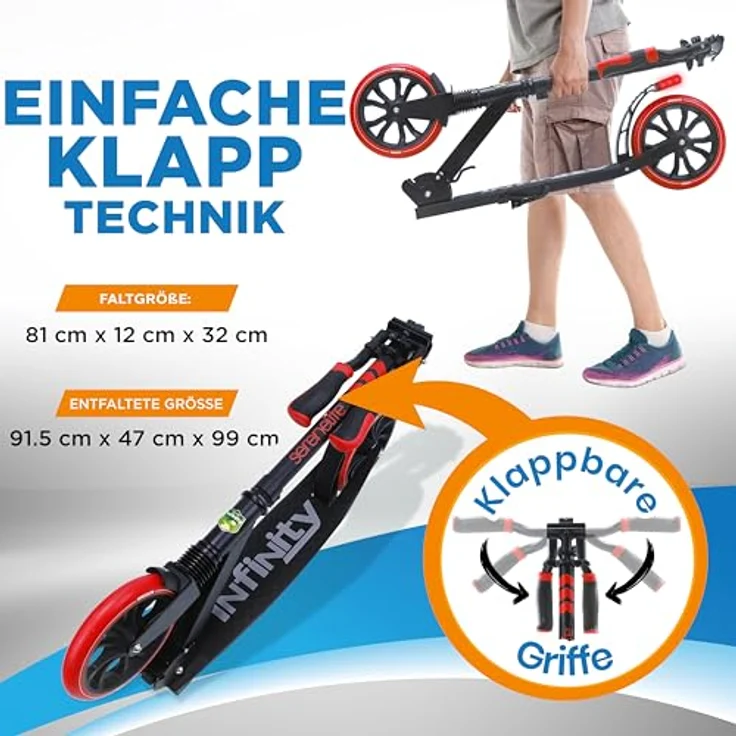 Hurtle SereneLife Roller, klappbarer Unisex-Tretroller für Kinder & Erwachsene, höhenverstellbar, Big Wheel Scooter bis 120 kg belastbar, geeignet für Innen- und Außenbereich – Bild 5