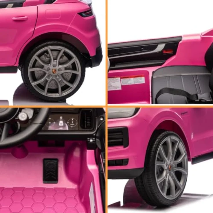 Vrooomy Porsche Cayenne Kinder Elektroauto 12V mit Fernbedienung, Rosa, für 1 bis 5 Jahre mit MP3-Player, LED-Scheinwerfern und Sicherheitsgurt – Bild 8
