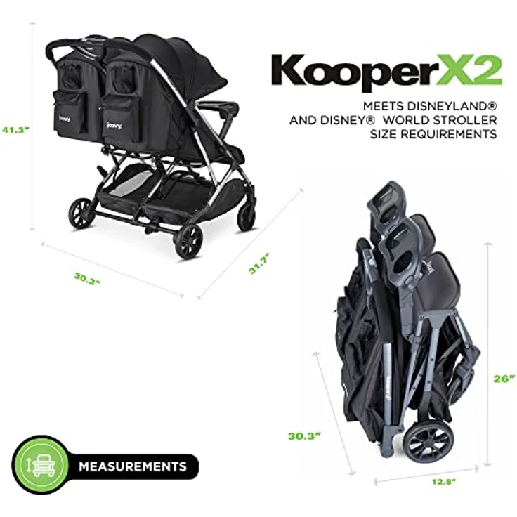 Joovy Kooper X2 Doppelter Kinderwagen, leichter Kinderwagen, kompakt zusammenklappbar mit Ablagen, grau – Bild 8