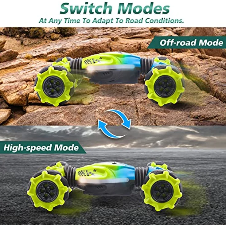 Pristar Ferngesteuertes Auto für Kinder, 4WD RC Stunt Car Ferngesteuerte Auto mit HandSteuerung, 2,4 GHz 360° Drehung Auto Car mit Musik und Beleuchtung Handgeführtes Stunt-Auto 2 Akku – Bild 6