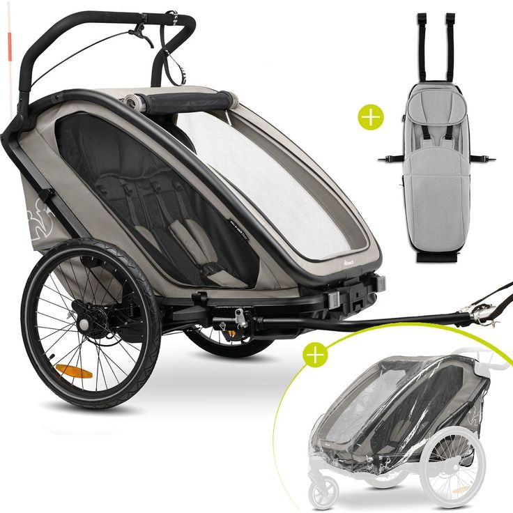 Hauck 3in1 Fahrradanhänger Bike N Walk Duo für 2 Kinder bis 44 kg, inkl. Babysitz Lounger & Regenschutz, Light Grey