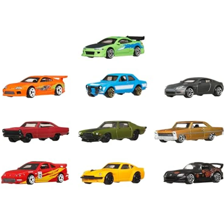 Mattel Hot Wheels Fast & Furious Fahrzeug-Set, 10er-Pack im Maßstab 1:64 mit hochwertiger Dekoration und exklusiven Rädern – Bild 1