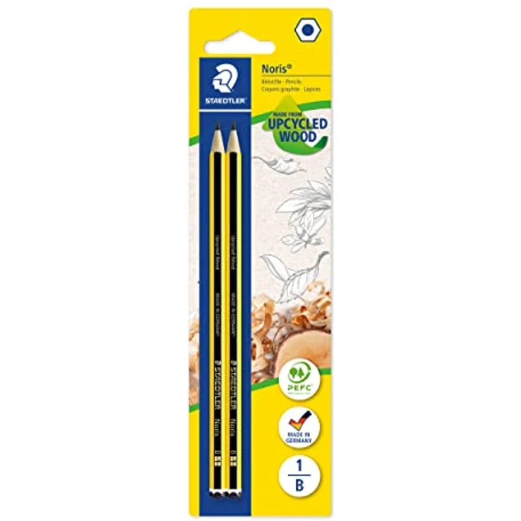 STAEDTLER Bleistift Noris 120, Made from Upcycled Wood, Härtegrad B, Rutschfeste Soft-Oberfläche, hohe Buchfestigkeit, hohe Qualität Made in Germany, Blisterkarte mit 2 Stück, 120-1 BK2D – Bild 1