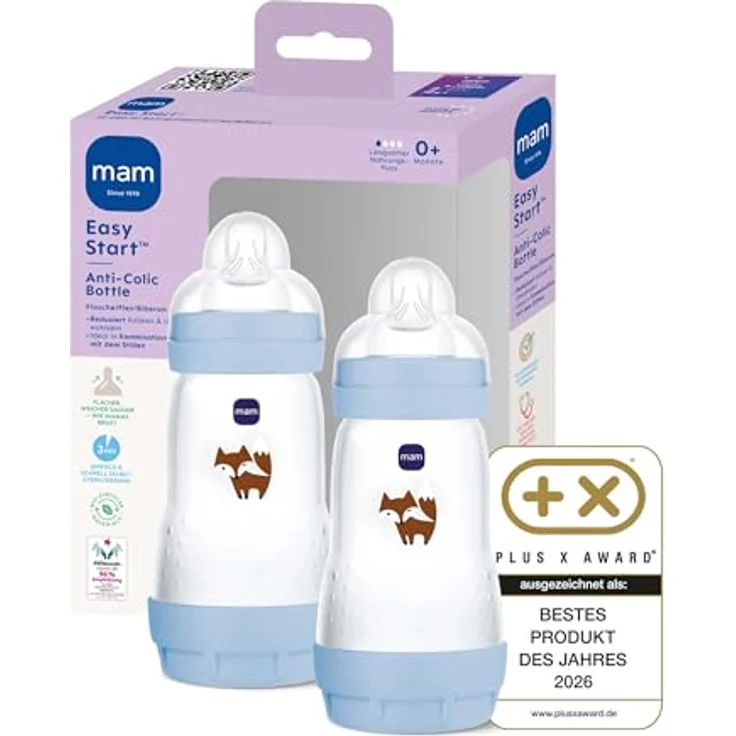 MAM Easy Start Anti-Colic Babyflasche, 2er Set 260 ml, selbst-sterilisierend, Gr. 1, Fuchs – Bild 1