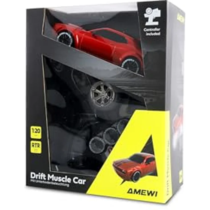 Amewi Drift Muscle Car 1:20 RTR, proportionale Steuerung mit Gyro, 4WD, rot, LED Unterbodenbeleuchtung mit 3 Farben und 7 Modi – Bild 3