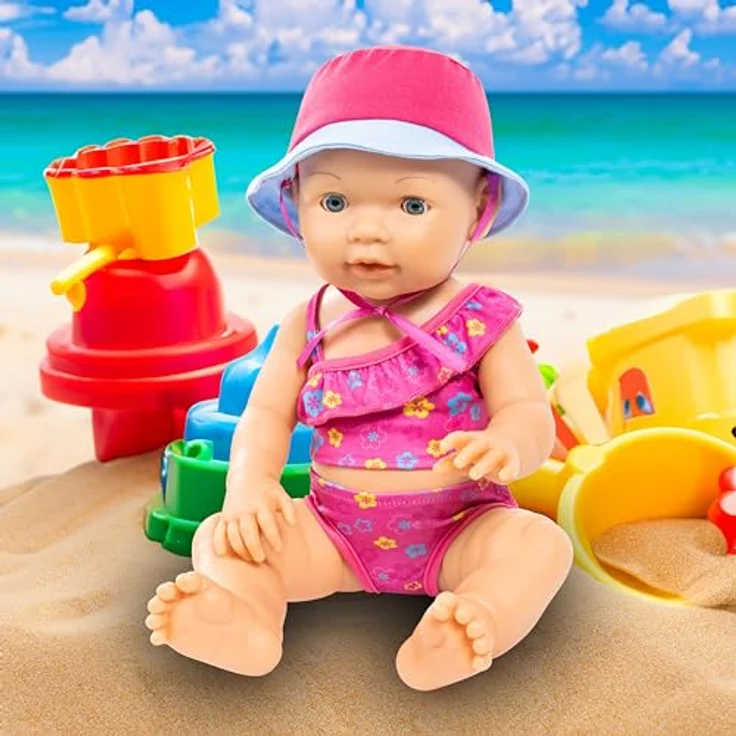 Bayer Puppenkleidung Bikini 38-42 cm (Set, 3-tlg), fröhlicher Farbmix mit passendem Sonnenhut – Bild 4