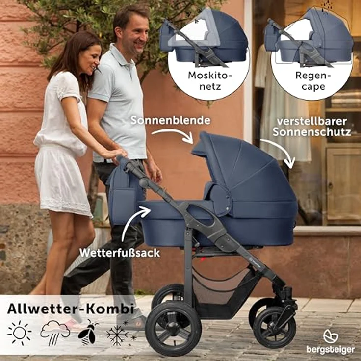 Bergsteiger Capri Kombikinderwagen 2-in-1, Babywanne & Sportsitz, luftreifen, Federung, höhenverstellbarer Griff, faltbar mit Zubehör – Bild 5