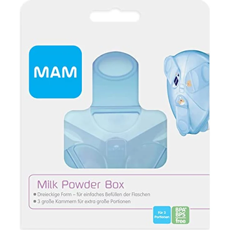 MAM Milchpulverspender, Milchpulver Box zum einfachen Befüllen von Babyflaschen, Milchpulverportionierer fasst bis zu 3 Portionen, 0+ Monate, Wal/Frosch – Bild 2
