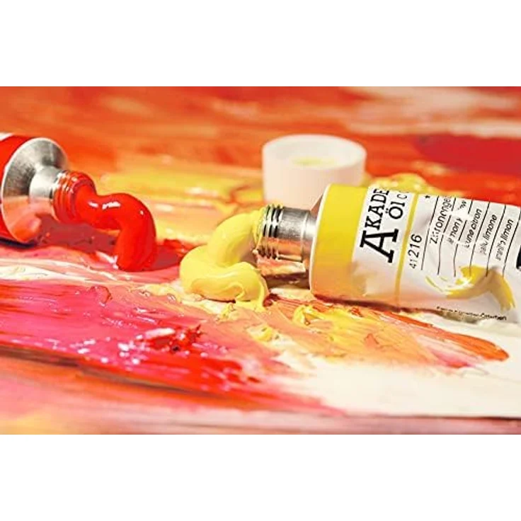 Schmincke AKADEMIE® Öl, Grundsortiment 6 x 60 ml Tuben, feine Künstler-Ölfarben in Titanweiß, Kadmiumgelbton, Kadmiumrotton, Kobaltblauton, Saftgrün, Vandyckbraun, brillante Farbtöne, höchste Lichtechtheit – Bild 5
