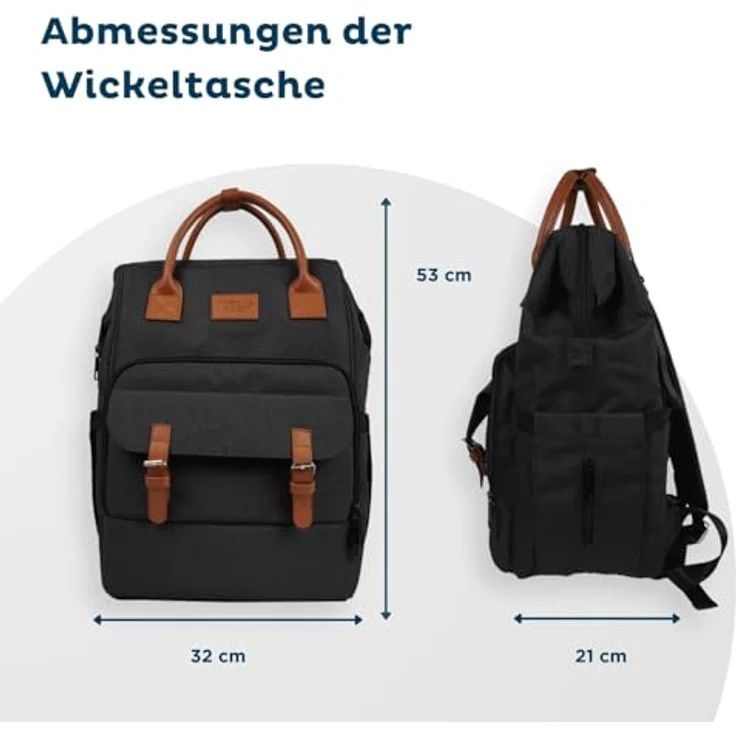 Thermobaby ESCAPADE Wickeltasche, Baby-Wickelrucksack mit Wickelauflage, isothermischen Taschen und 6 Innentaschen, dunkelgrau – Bild 5