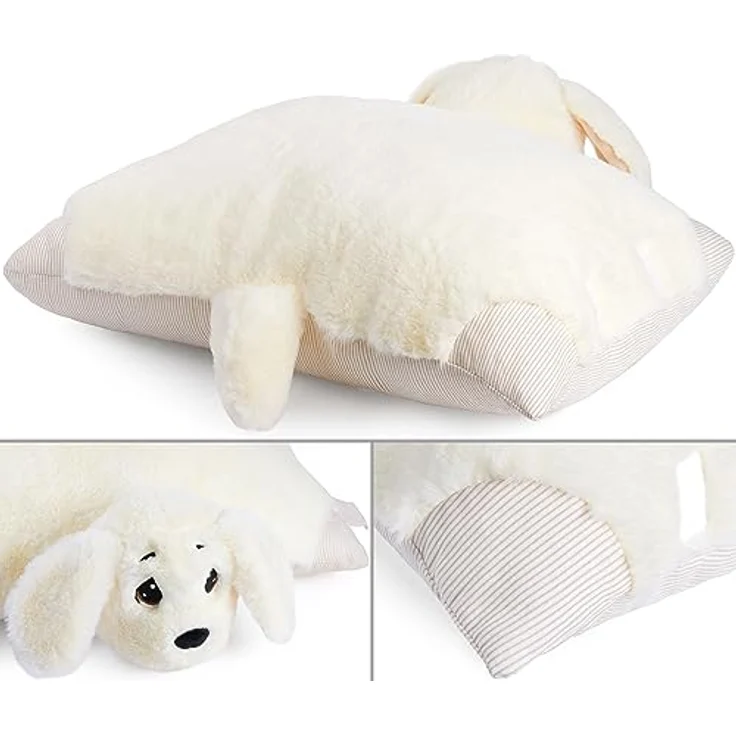 BRUBAKER Kuscheltier Kuscheltierkissen Hund - 2 in 1 Plüschtier und Kuschelkissen (40 x 30 cm, Tierkissen Hundekissen Stofftier), Kuschelhund - aufklappbares Plüschkissen mit Klettverschluss, Braun – Bild 5