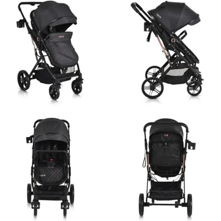 Moni Rafaello 2 in 1 Kombikinderwagen, Kinderwagen mit umbaubarer Tragetasche und Sportsitz, inklusive Fusssack und Moskitonetz, grau – Bild 4