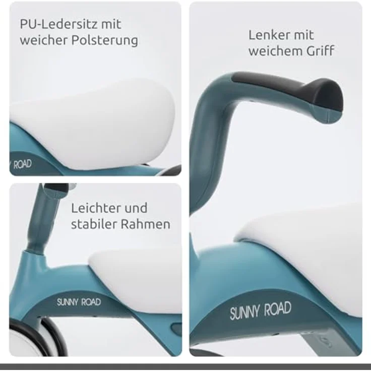 Lorelli Rutschfahrzeug Sunny Road Musik, ergonomischer Rutscher mit Licht und Musik, für Kinder ab 1 Jahr, max. 20 kg, verstellbarer PU-Kunstledersitz, EVA-Reifen, blau – Bild 4
