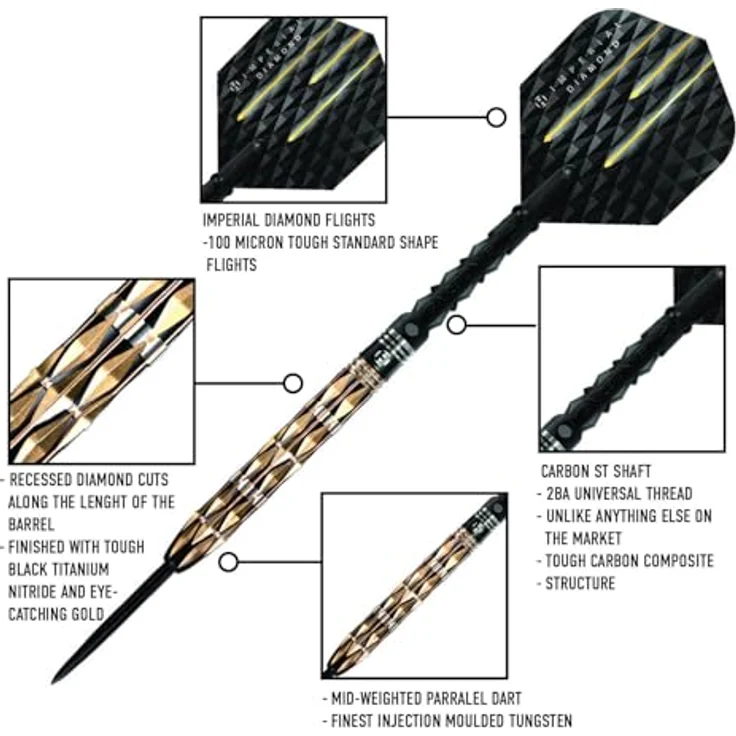 Harrows Imperial Diamond 90% Tungsten Dartpfeile, 24g mit diamantgefrästem Griff und Nickel-Silber-Schäften – Bild 5