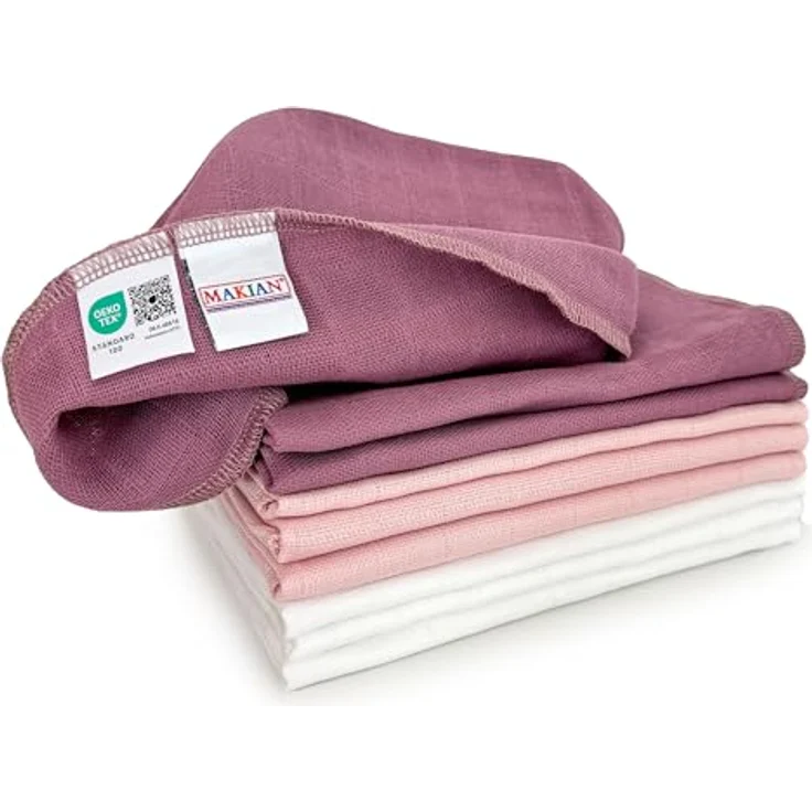 MAKIAN Mullwindeln 9er Pack, 40x40 cm, Oeko-TEX® Standard 100 geprüft, 4-lagige Stoffwindeln in Premium Qualität - Orchidee/Puder/Weiß – Bild 1