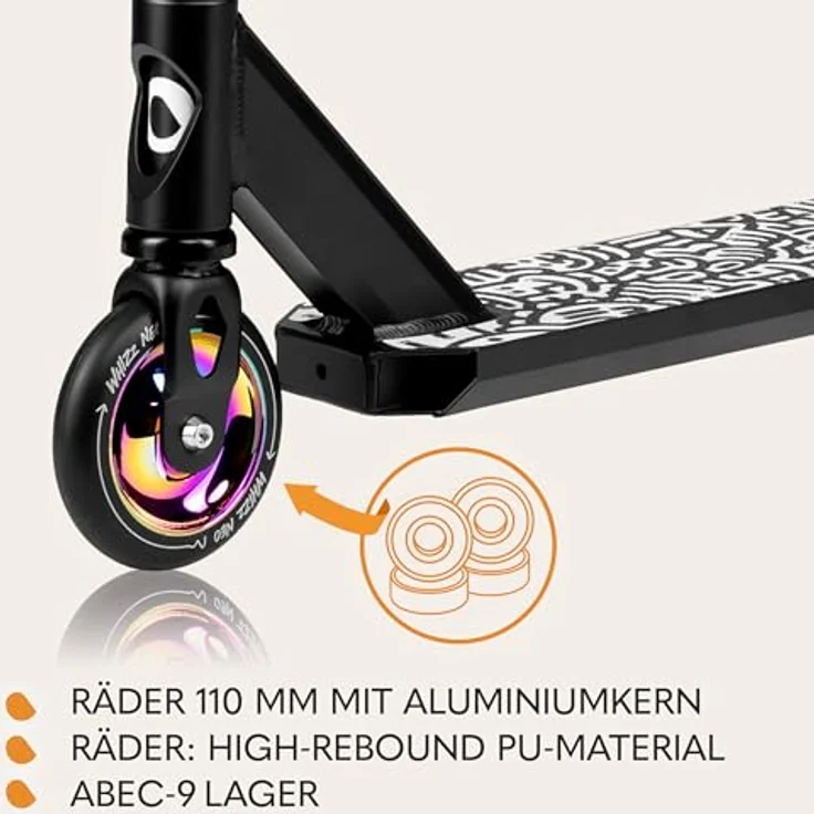 Lionelo WHIZZ Stunt Scooter, ABEC-9 Kugellager, Aluminium Deck, HIC Kompressionssystem, 110mm Rollen, breiter T-Rohr Lenker, Flex Fender MN Steel Bremse, einzigartiges Design, blau – Bild 2