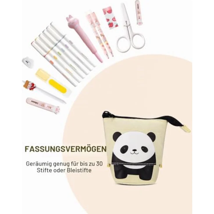 Xespis Federmäppchen Reißverschluss, Teleskopisch mit hochwertigem Canvas, niedliches Panda-Design, multifunktional als Stifthalter und Künstlertasche – Bild 4
