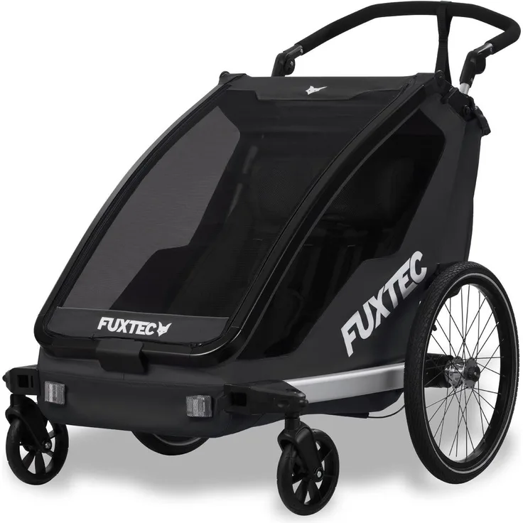 FUXTEC Fahrradkinderanhänger FX-FA1neu, Sportlicher Fahrradanhänger für bis zu 2 Kids, grün