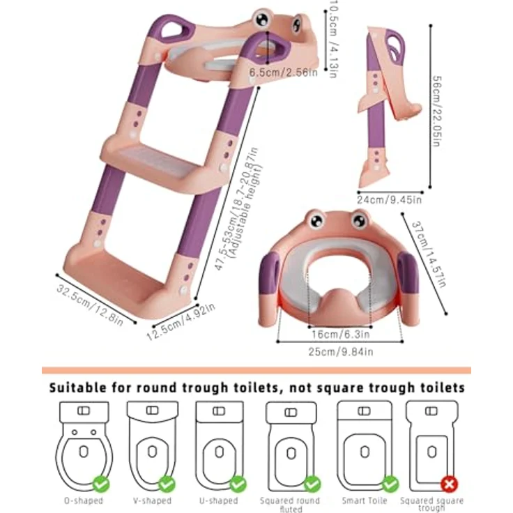 Xespis Toilettensitz Kinder mit Treppe, stabiler Toilettentrainer mit rutschfester Leiter und verstellbarer Höhe, geeignet für runde Toiletten – Bild 4