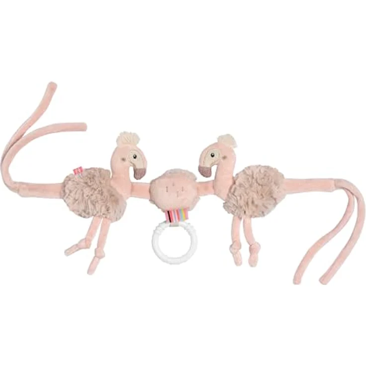 Fehn Kinderwagenkette Flamingo, Spielkette mit Rasselgeräuschen und Greifring, pink – Bild 1