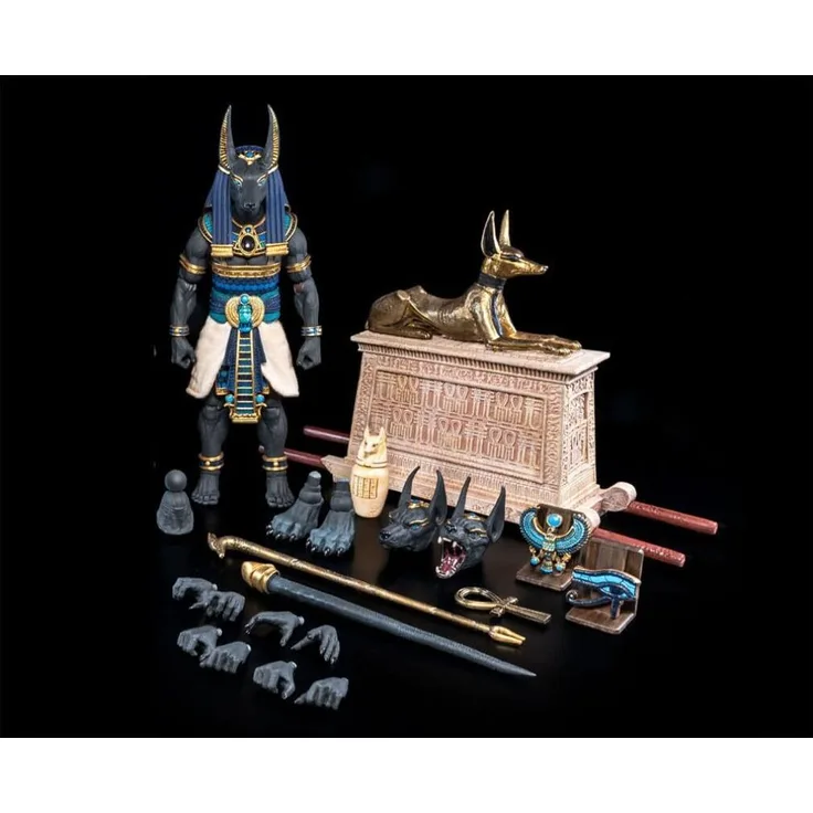 Four Horsemen Toy Design Figura Obscura Actionfigur Anubis, detailreiche Sammelfigur in Black & Blue, 15 cm mit beweglichen Gelenken und Zubehör