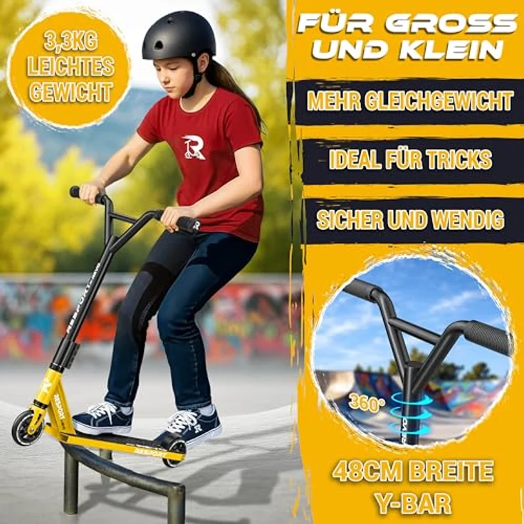 RE:SPORT REVO Stunt Scooter, Profi Stuntroller mit 100mm PU Rädern, ABEC 9 Kugellager, inkl. Ständer, für Kinder & Erwachsene – Bild 6
