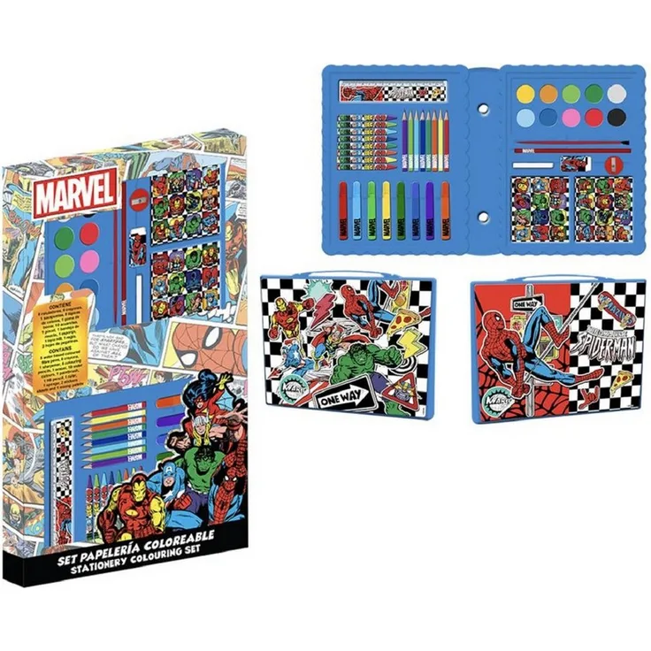 Cerda Farbkasten Marvel Kreatives Schreib- und Malset mit Avengers-Motiv, inkl. Buntstiften, Malvorlagen und Stickern