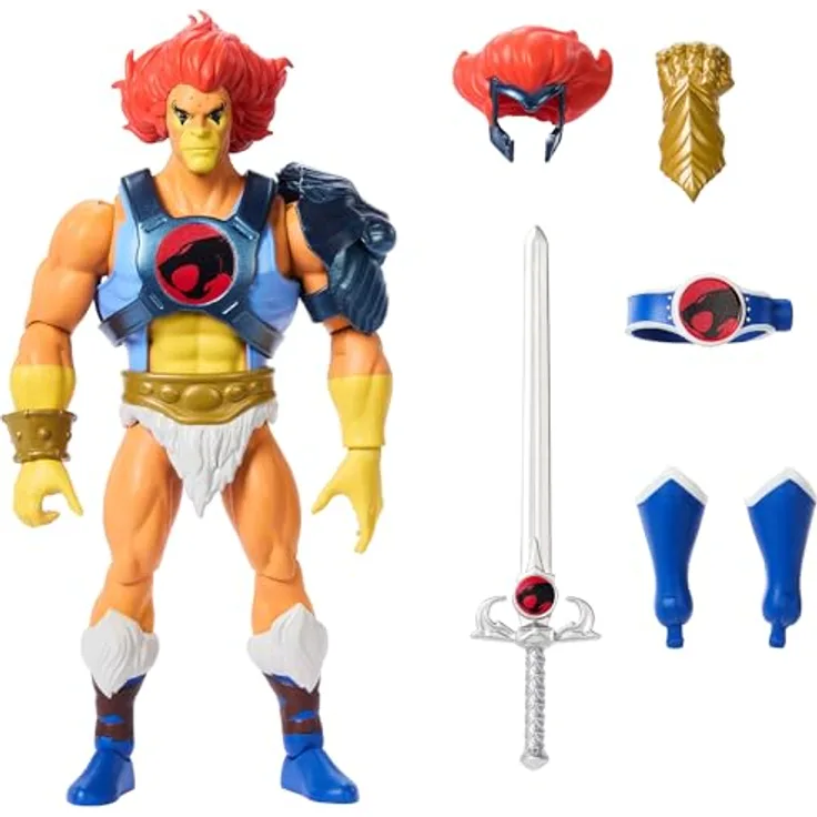Masters of the Universe Origins & Thundercats Leo Actionfigur, ca. 14 cm, beweglich, abnehmbare Rüstung, Zubehör mit Schwert und Mini-Comic, JFW93