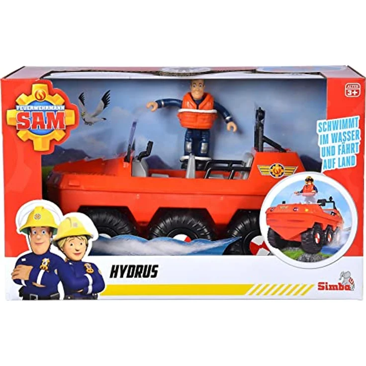 SIMBA Feuerwehrmann Sam Hydrus, Amphibien-Spielzeug-Auto mit 1 Figur und Zubehör, 20 cm – Bild 7