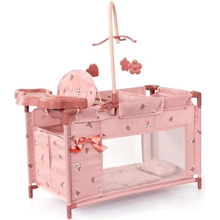 Bayer Design 62626AA Puppenbett mit Hochstuhl, Schrank, Mobile, Bettdecke und Kissen, 68 cm x 33 cm x 72 cm