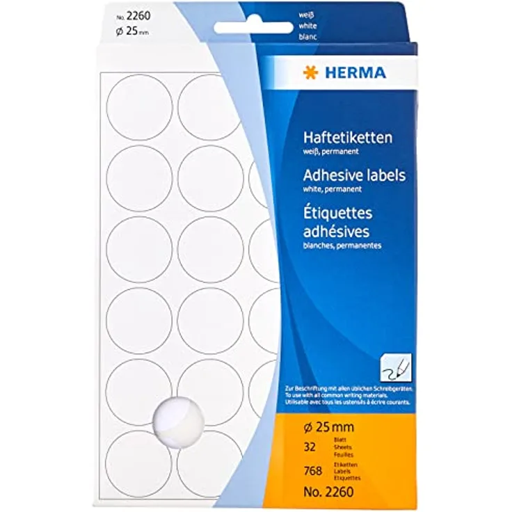 HERMA 2260 Punktaufkleber Klebepunkte weiß, 32 Blatt, Ø 25 mm, 24 pro Bogen, 768 Aufkleber, selbstklebend, Markierungspunkte zum Beschriften, runde Farbpunkte aus Papier, blanko - Preisvergleich
