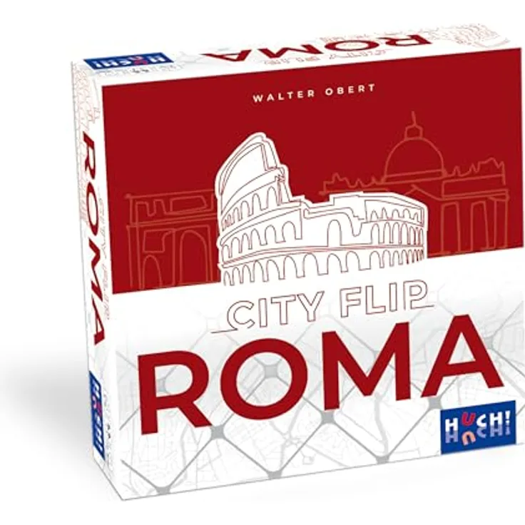 HUCH! City Flip: Roma - Familienspiel mit 50 doppelseitigen Romkarten, 12 Stadtbaukarten und 10 Sehenswürdigkeiten-Plättchen, für 1-4 Spieler ab 8 Jahren