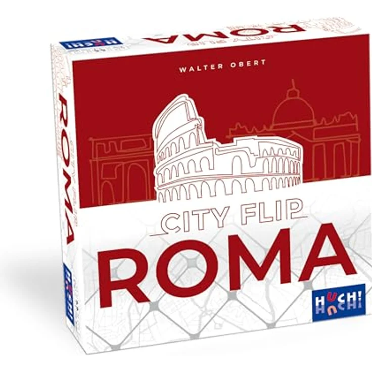 HUCH! City Flip: Roma - Familienspiel mit 50 doppelseitigen Romkarten, 12 Stadtbaukarten und 10 Sehenswürdigkeiten-Plättchen, für 1-4 Spieler ab 8 Jahren – Bild 1