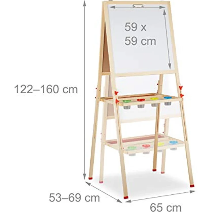relaxdays Standtafel Kinder mit Whiteboard, höhenverstellbar, natur/weiß/grün, 3in1 Kreidetafel und Kinderstaffelei – Bild 4