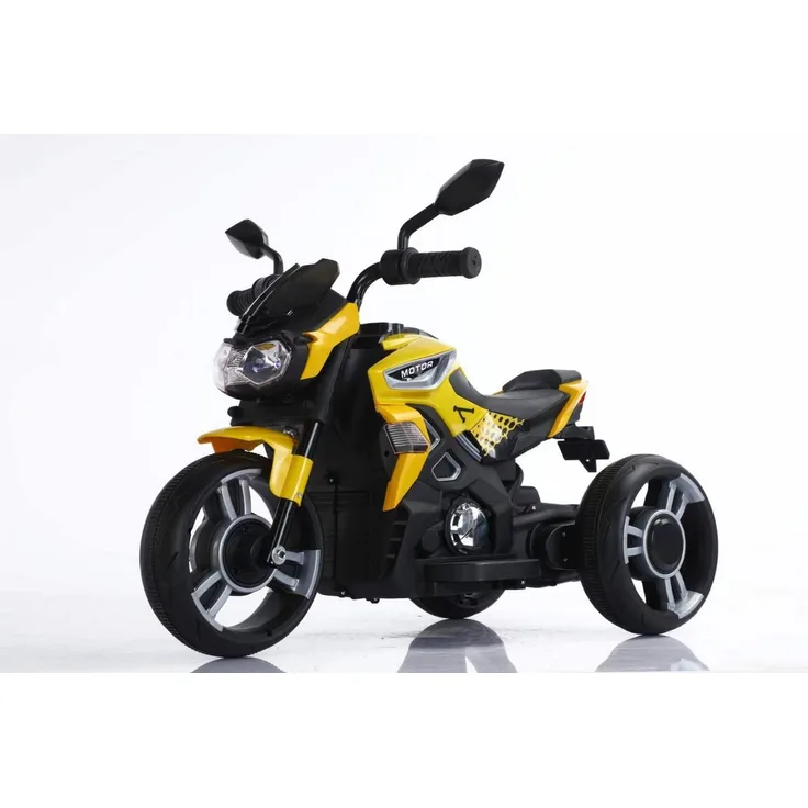 BoGi Elektro-Kindermotorrad 3-Rad, 6V Elektrofahrzeug mit Musik und Licht, in Rot, Weiß, Gelb und Grau