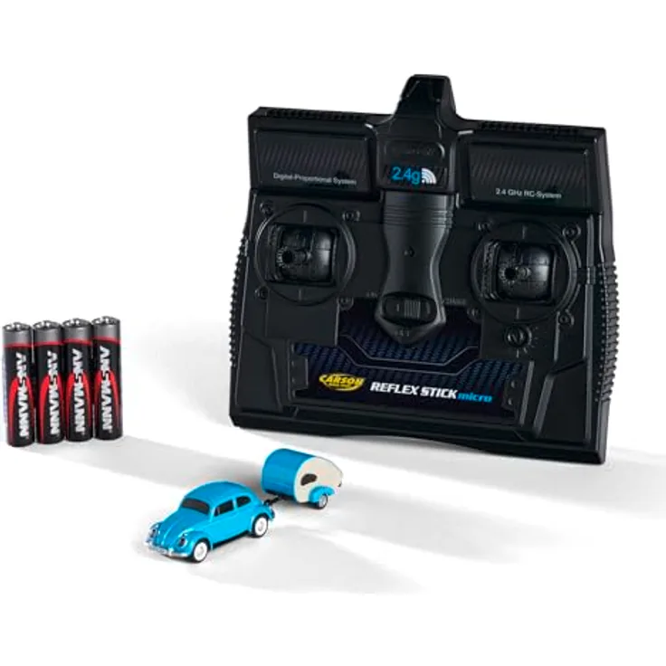 Carson 500504148 1:87 VW Beetle mit Anhänger 2.4G 100% RTR - Fahrfertiges Modell, RC Auto, H0 Auto,RC Modell,Diorama Fahrzeug - Detailgetreu lackiert, störungsfreie 2,4GHz Fernsteueranlage, LED Beleuchtung, hochwertige Qualität