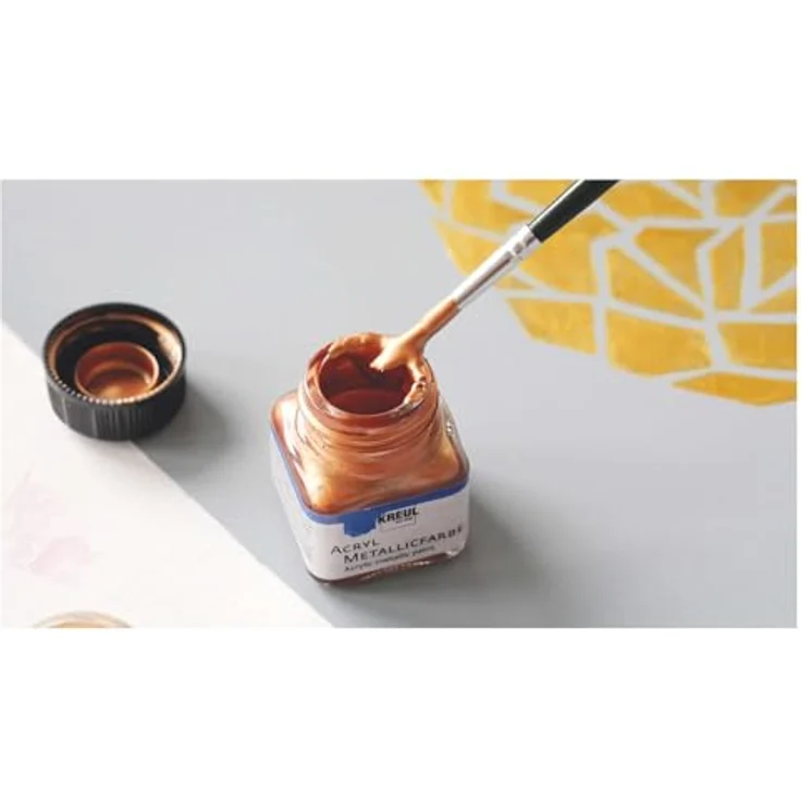 KREUL 77601 Acryl Metallicfarben Set, 6 x 20 ml, cremig deckende, schnelltrocknende und wasserfeste Metallfarbe auf Wasserbasis mit Pinsel, glamouröser Diamantglanz – Bild 2