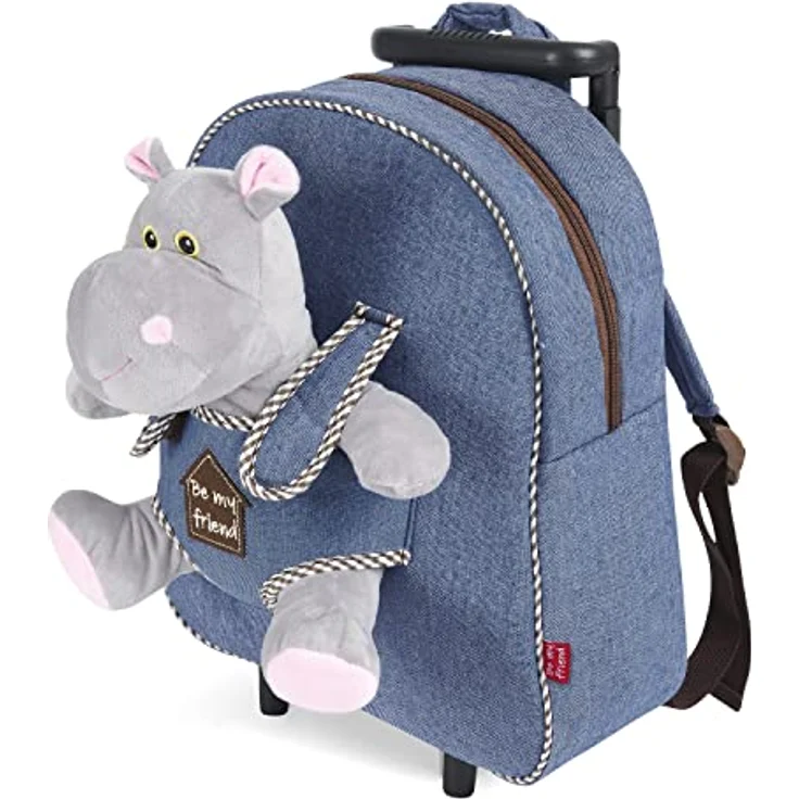 PERLETTI Plüschtier Kindergepäck Rucksack für Kinder - Abnehmbare Räder - 28x32x11 cm (Nilpferd) – Bild 5