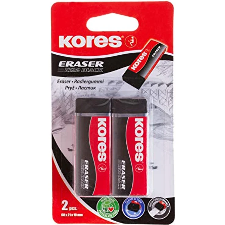 Kores RG40212, 2 Radiergummis schwarz auf Blister – Bild 1