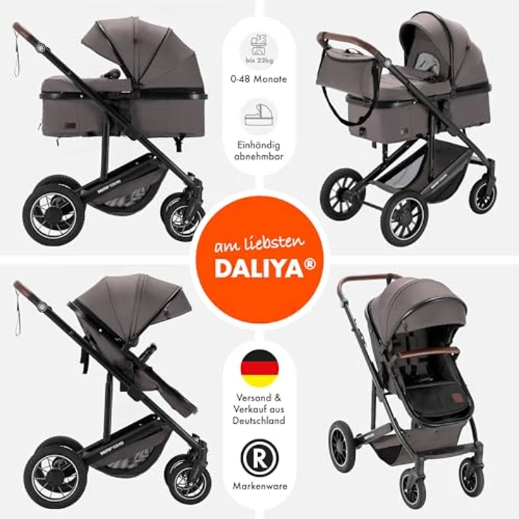 Daliya® FLEXI-PRO M 2in1 Kombikinderwagen, Klappbar und Höhenverstellbar, Leichter Buggy mit Liegefunktion und großem Einkaufskorb, Braun-Grau – Bild 2