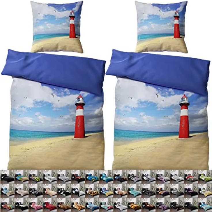 Sanilo® Bettwäsche 135x200 cm, 100% feinste Baumwolle, 4-teilig, Bettbezug, Kissenbezug 80x80cm, Oeko-TEX Zertifiziert (Leuchtturm)