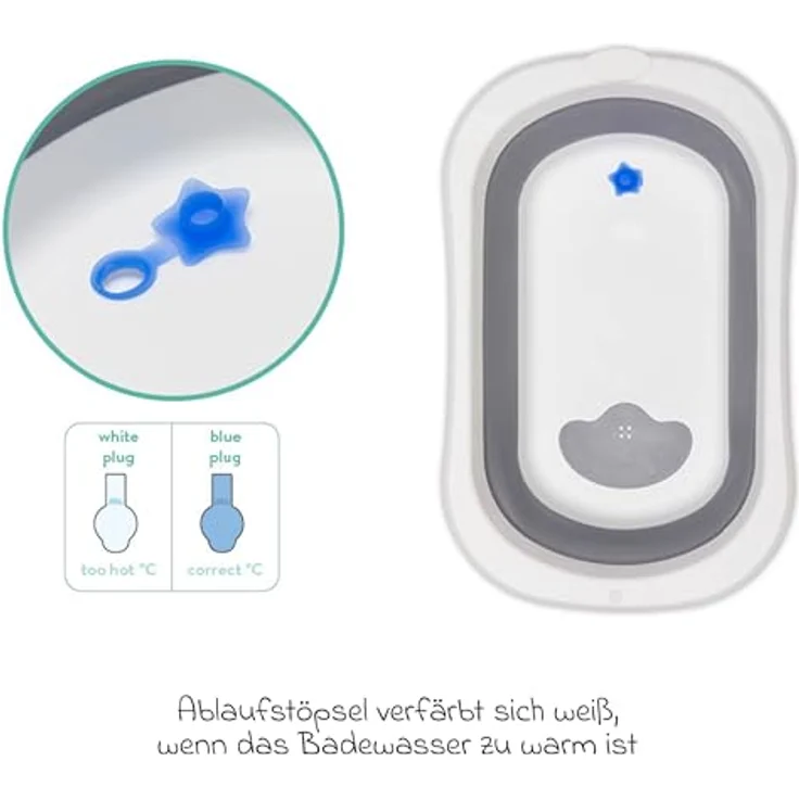 Fillikid Orca Faltbadewanne, Babybadewanne grau-weiss mit anti-rutsch Beschichtung und sicherem Stöpsel für optimale Wassertemperatur – Bild 3