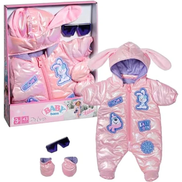 BABY born Deluxe Schneeanzug 43cm, Skianzug für 43 cm große Puppen in metallic rosa mit Handschuhen und Sonnenbrille, 834190, Zapf Creation – Bild 1