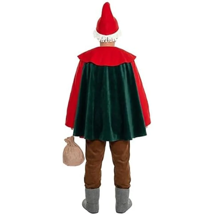 Maskworld Sandmännchen Kostüm für Erwachsene, Größe M, inklusive rotem Mantel mit grünem Cape, Zipfelmütze, Bart und Beutel, offiziell lizenziert für Karneval & Fasching – Bild 4