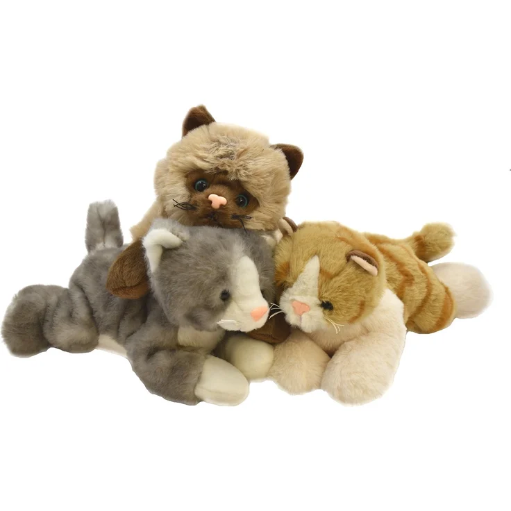 Geschenkestadl 3 Stück Katzen-Baby Kuscheltiere Kätzchen, 23 cm Plüschtier aus 100% Polyester, waschbar bei 30 °C