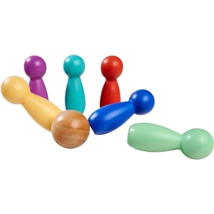 Eichhorn Bowling Spielset, 7-teilig mit 6 bunten Pins und Holzkugel, aus Birkenholz, für Kinder ab 3 Jahren – Bild 5