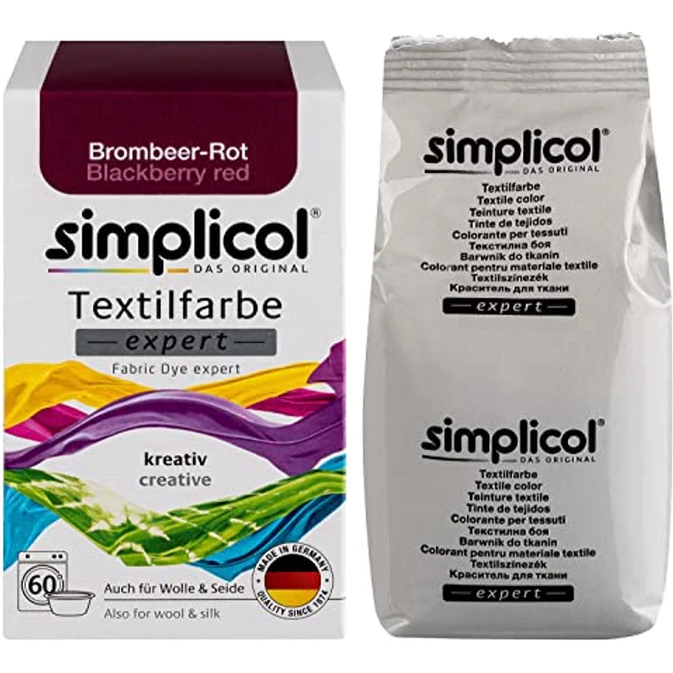 simplicol Textilfarbe expert Brombeer-Rot 1706 - Zum Umfärben und Auffrischen von Kleidung, Waschmaschinenfest, für Baumwolle, Wolle, Seide, Leinen, Viskose & Mischgewebe – Bild 2